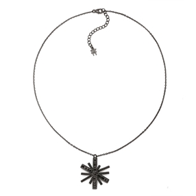 Star Flower Black Rhodium Plated Large Motif Short Necklace-